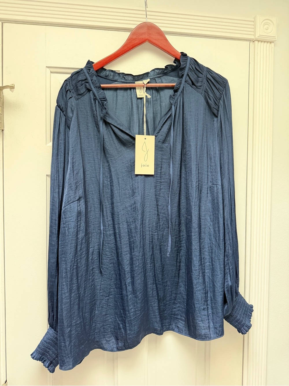 Joie Blue Tie-Neck Long-Sleeve Blouse